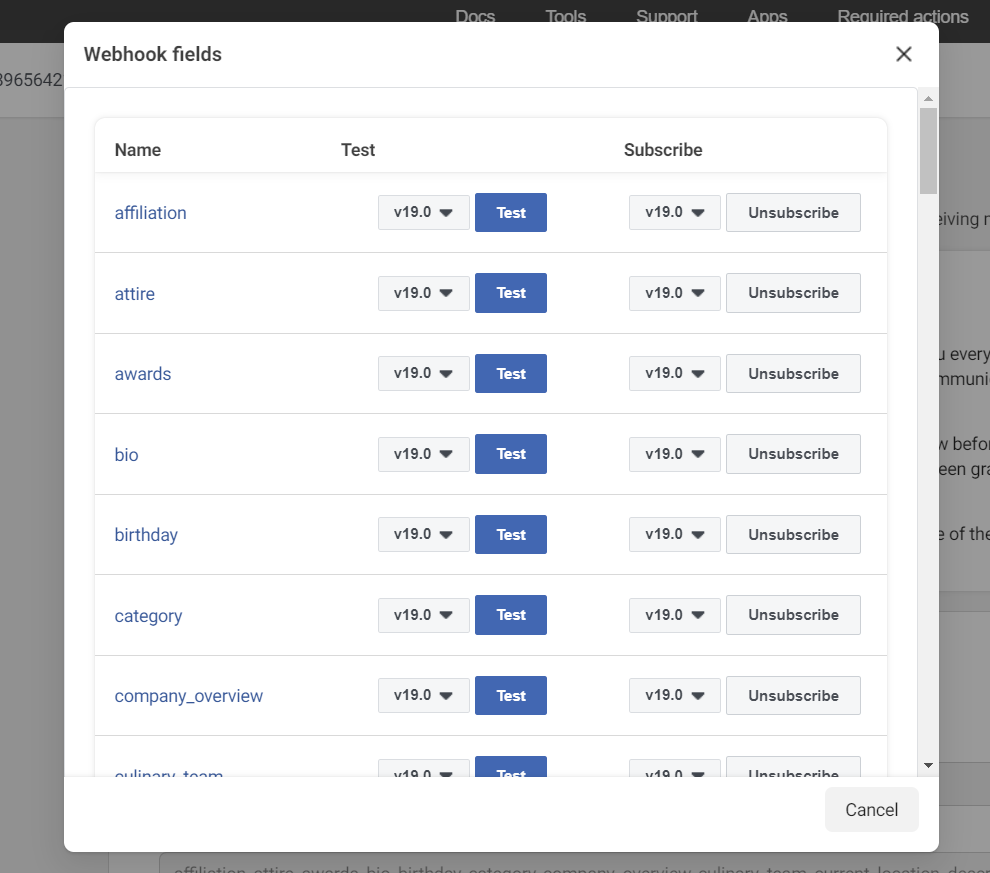 Webhook Field Subscription