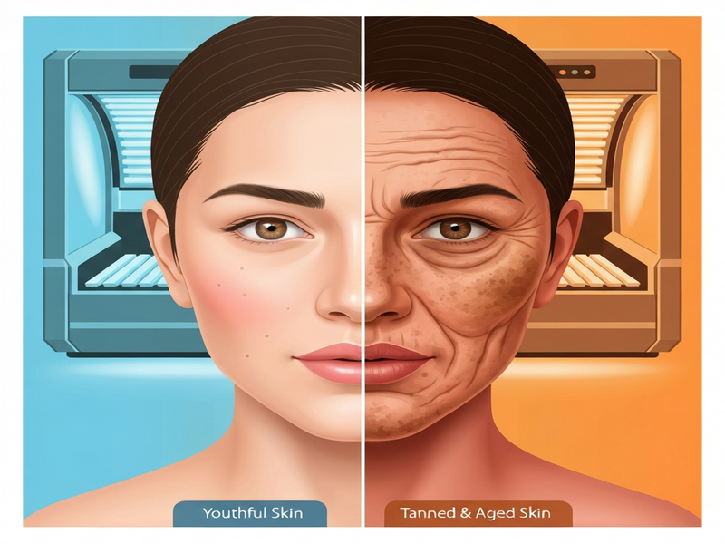 Illustration of UV radiation causing genetic skin aging
