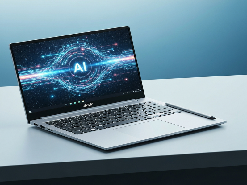Illustration of Acer Swift 16 AI laptop with AI graphics overlay