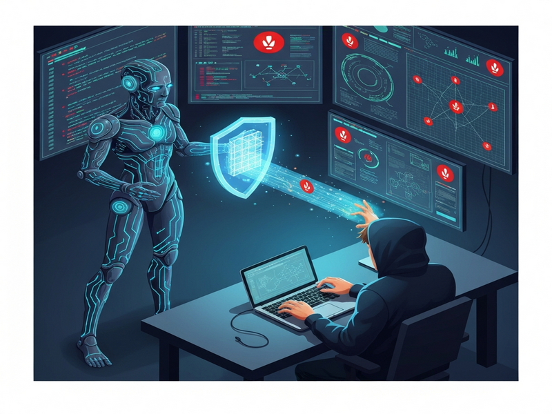 AI agents and cybersecurity professionals in a virtual network