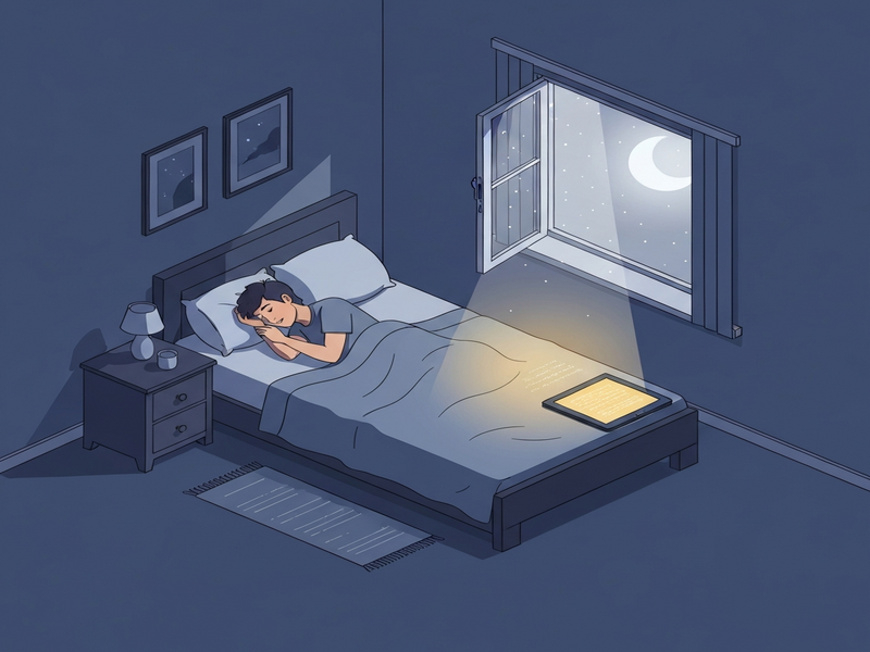 E‑reader device glowing softly at night