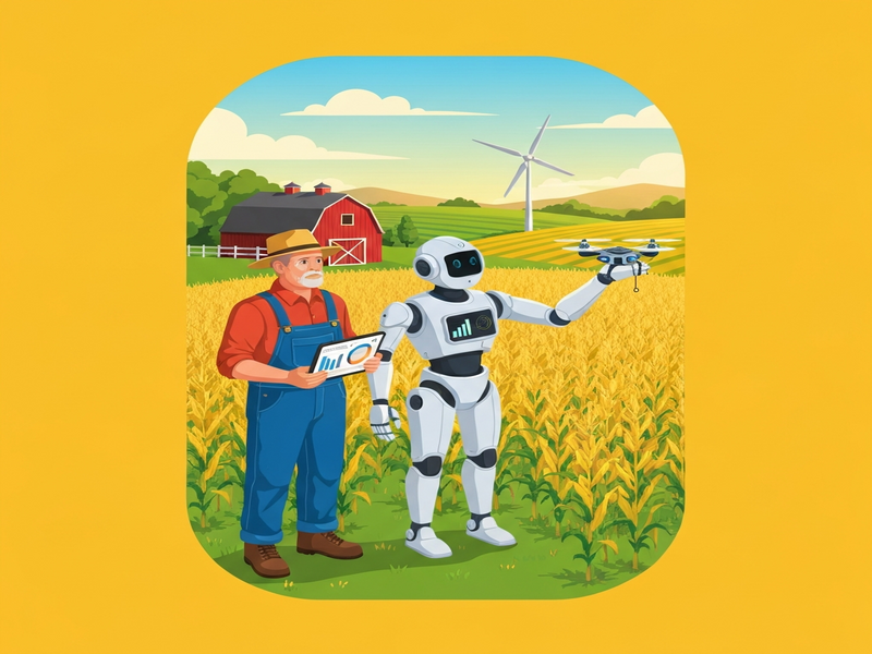 Rural farmer using AI-powered drone over cornfields