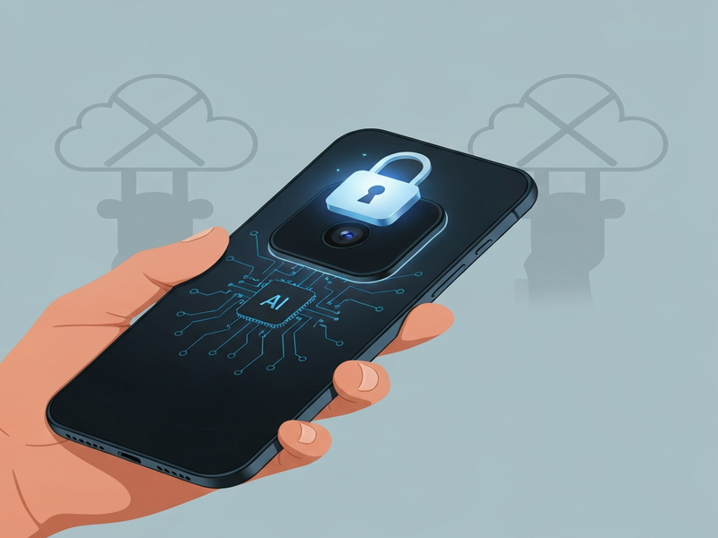 Privacy‑focused camera UI showing local processing indicator