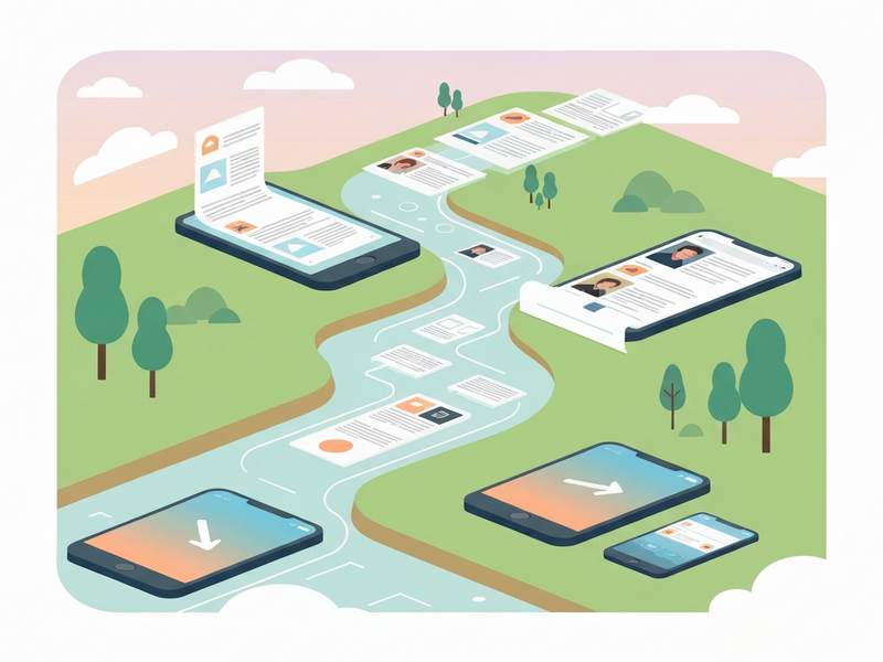 Current RSS reader illustration showing a flowing river of news cards