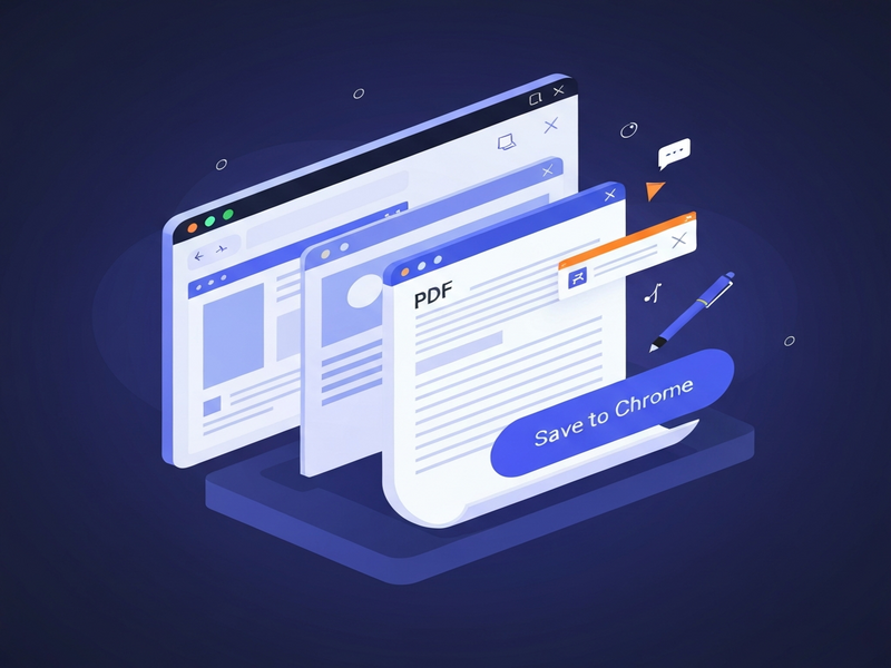 Split-screen browser view showing two web pages, PDF annotations, and a Save to Chrome button