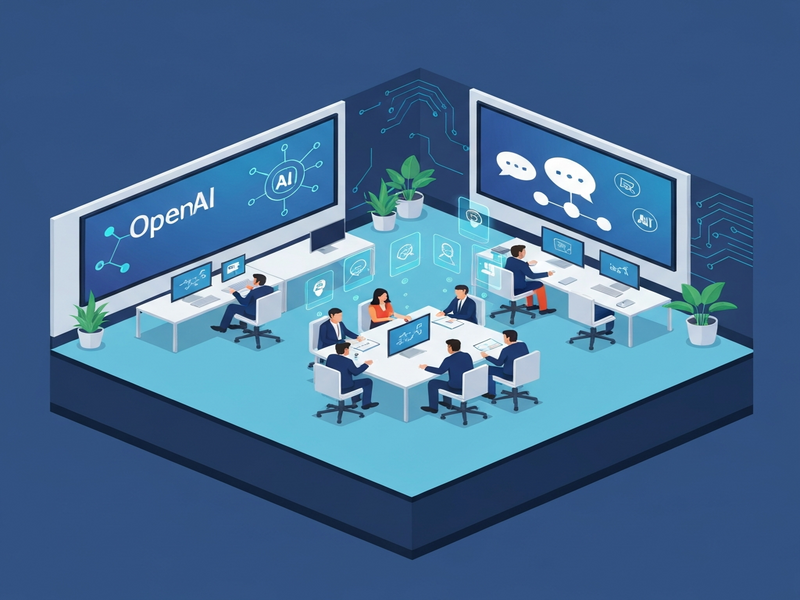 Illustration depicting OpenAI's enterprise push with consulting giants