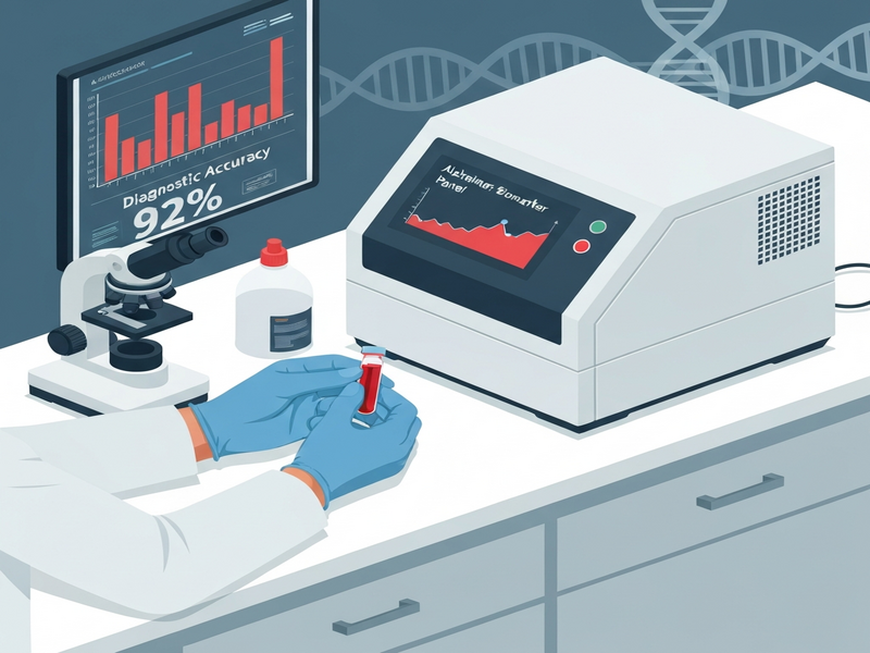 Laboratory technician analyzing blood samples for Alzheimer’s biomarkers
