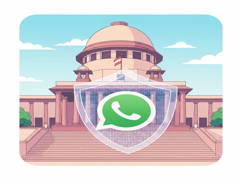 Illustration of India Supreme Court and WhatsApp privacy issue