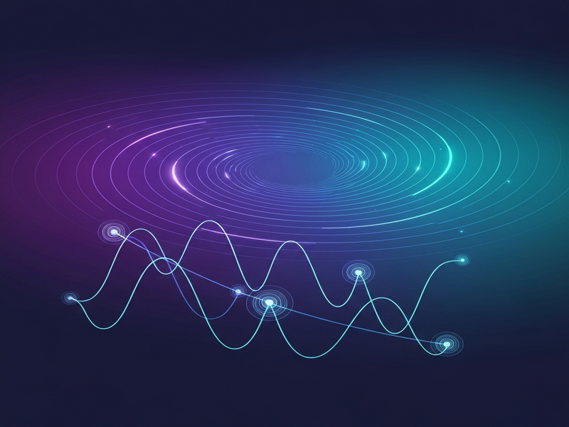 Illustration of an expanding de Sitter universe with quantum wave patterns