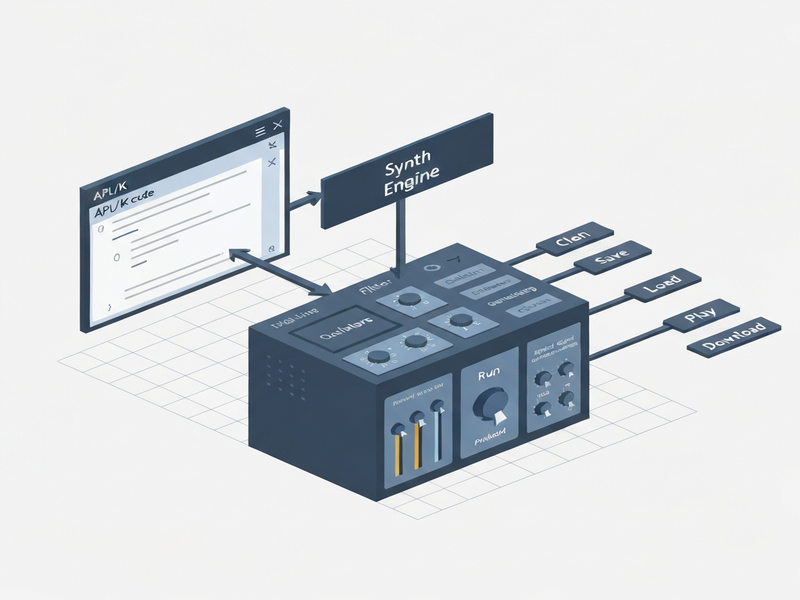 Conceptual diagram of K‑synth architecture showing APL engine, UI, audio pipeline, and AI integration points
