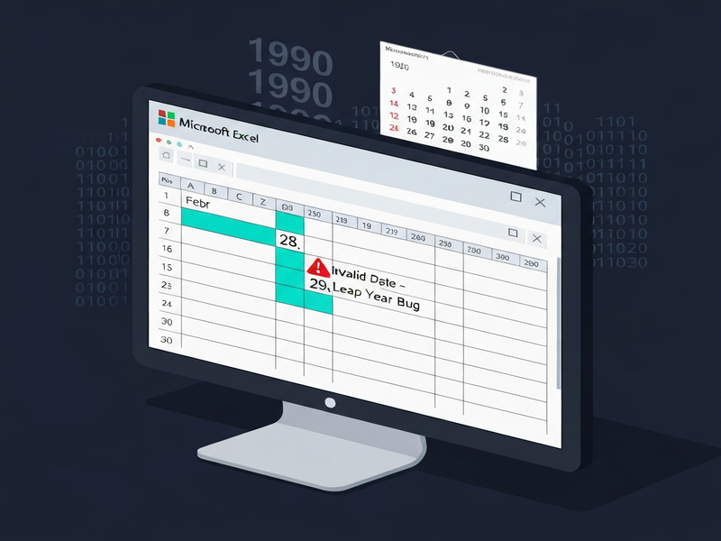 Diagram showing Excel's 1900 leap-year bug and its impact on serial dates
