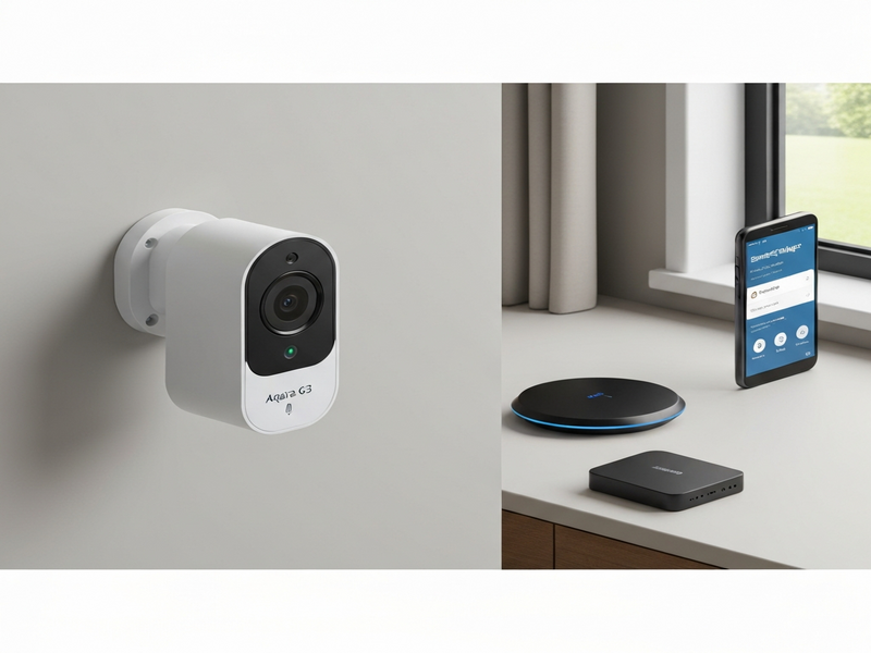 Aqara G350 camera showing its dual lenses and sleek design