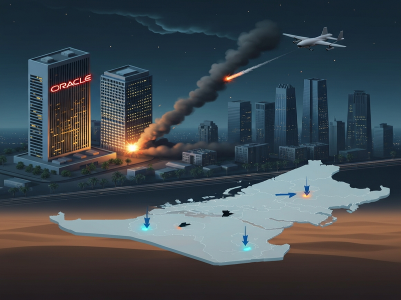 Illustration of drone strike on data center