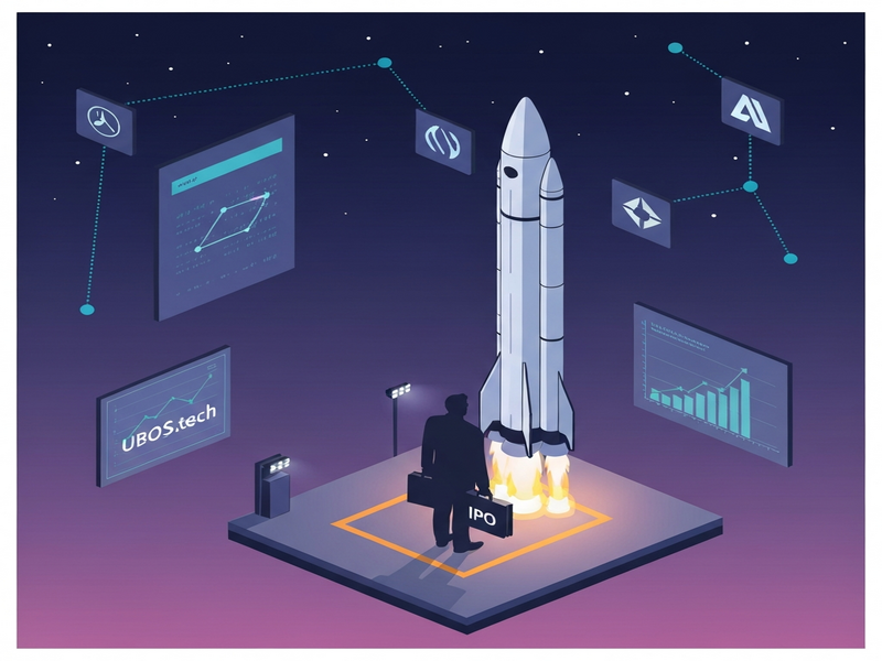 Artistic representation of SpaceX rocket launching with AI data streams