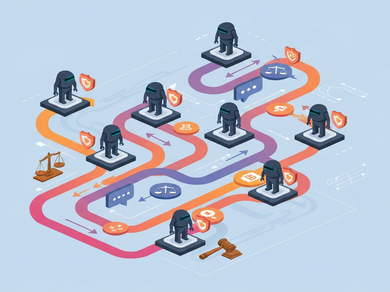 Illustration of AI agents navigating dynamic normative constraints