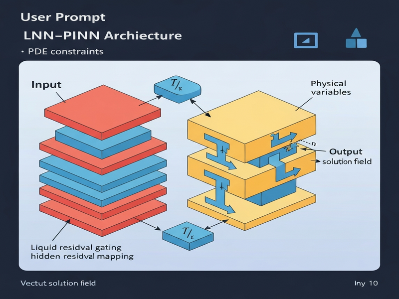 Diagram of LNN-PINN architecture with liquid residual blocks