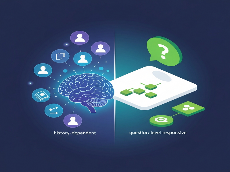 Diagram contrasting memory‑based and context‑only conditioning in educational recommender systems