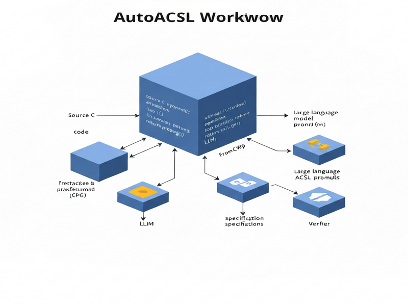 Diagram illustrating the AutoACSL workflow: CPG extraction, LLM prompting, verification feedback loop