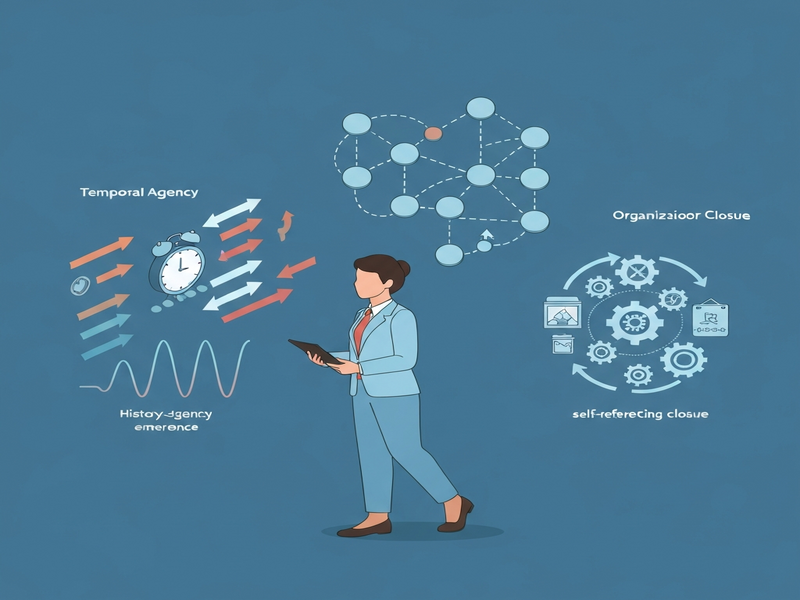 Diagram illustrating temporal agency, asynchronous DBNs, and organizational closure.