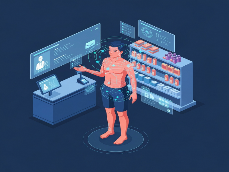 Illustration of a digital twin of a retail customer interacting with AI agents
