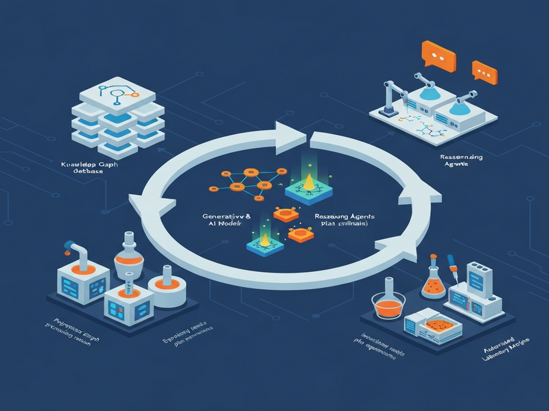 Illustrative diagram of autonomous polymer discovery ecosystem