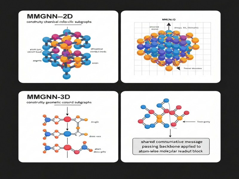 Diagram of MMGNN architecture showing overlapping colored subgraphs and shared message‑passing backbone